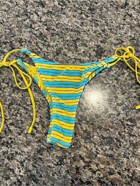 triangl swimwear Yellow & Turquoise Striped Tie-Side Bikini Bottom